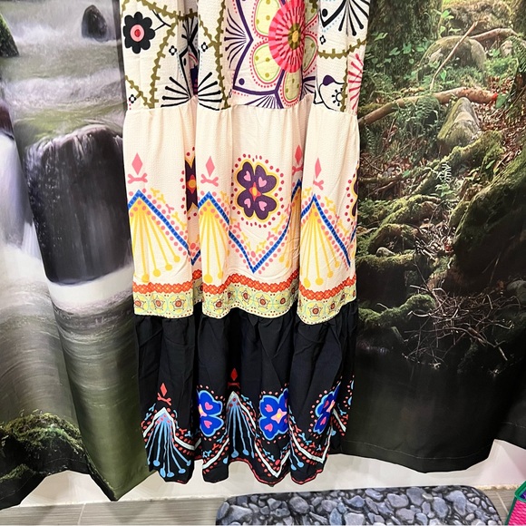 Mixed Floral Off The Shoulder Maxi Dress print colorful Boho M - Picture 3 of 7